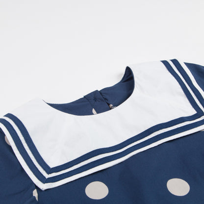 Girls Navy Dot Woven Sailor Organic Cotton Dress