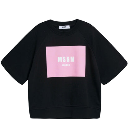 Girls Black Logo Cotton Over Swea T-shirt