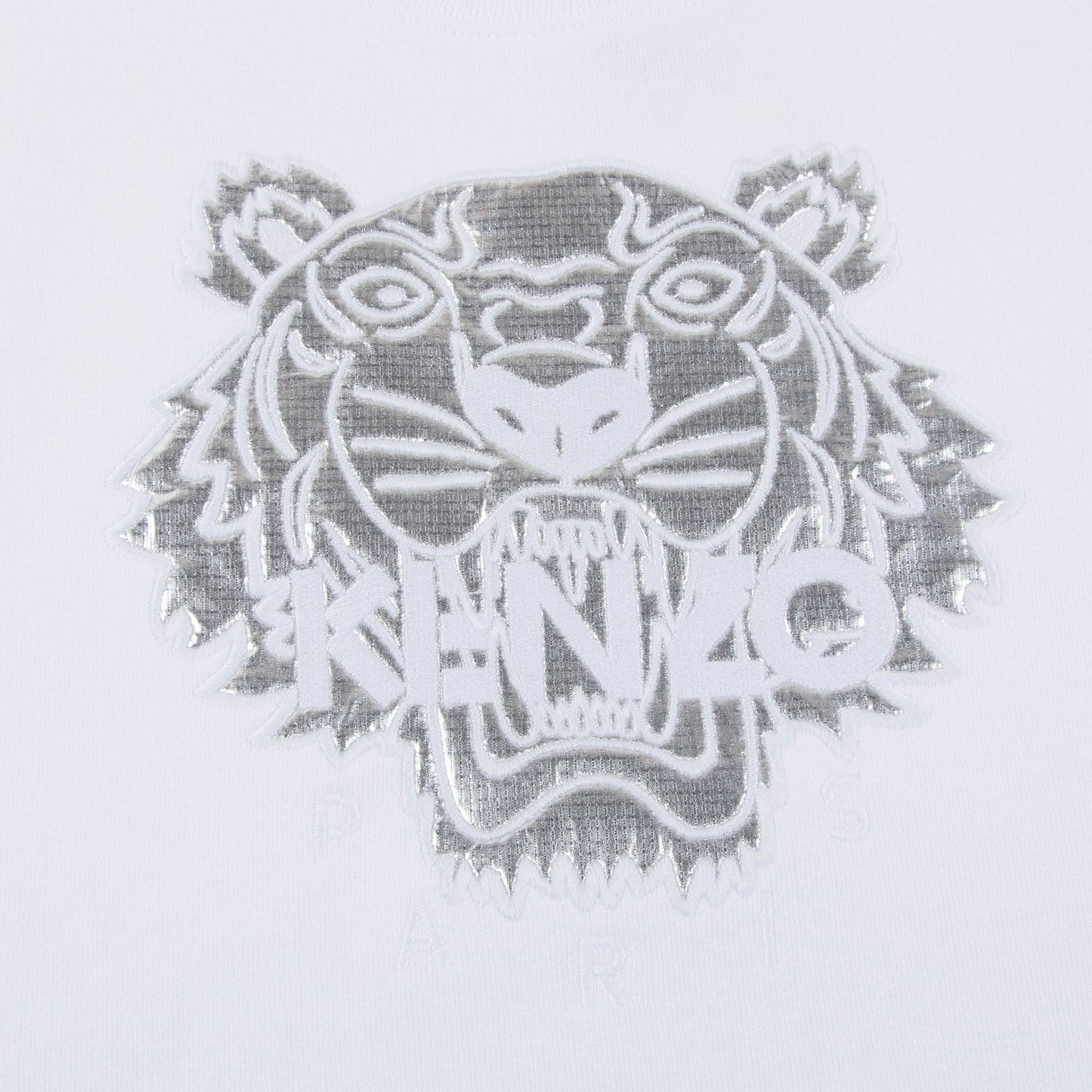 Girls White Tiger Printed Cotton Sweater
