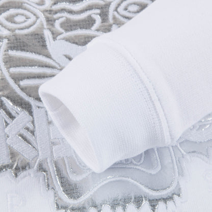 Girls White Tiger Printed Cotton Sweater