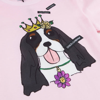 Girls  Pink   With    "Dog"  Printed   Cotton   T-shirt