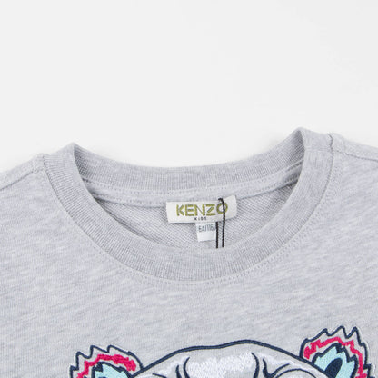 Girls Marl Grey Tiger Printed Cotton Sweater