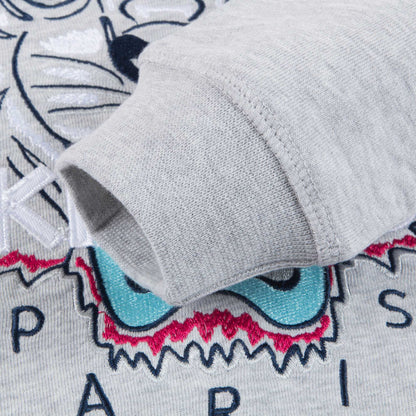 Girls Marl Grey Tiger Printed Cotton Sweater