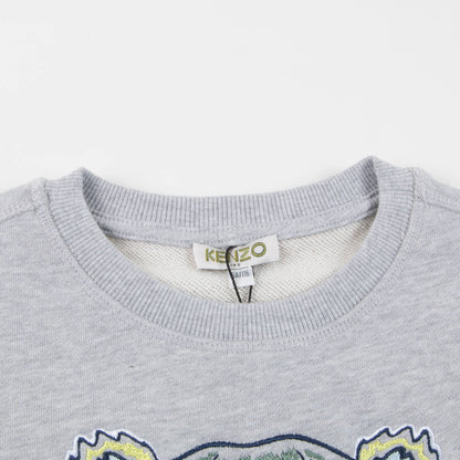 Boys Marl Grey Tiger Printed Cotton Sweater