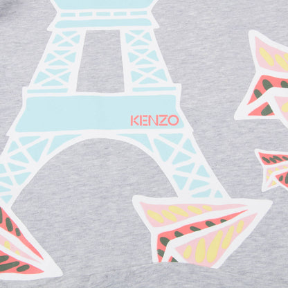 Girls Marl Grey Cotton Printed Dress