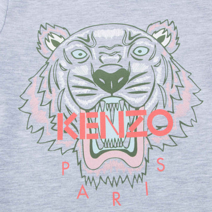 Girls Grey Tiger Printed Cotton T-shirt