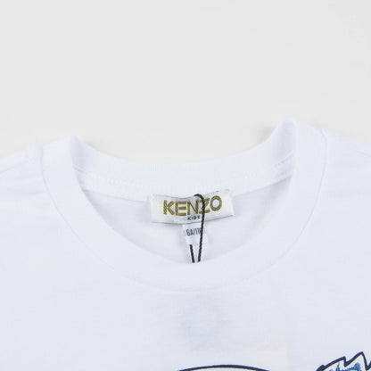 Boys White Tiger Printed Cotton T-shirt