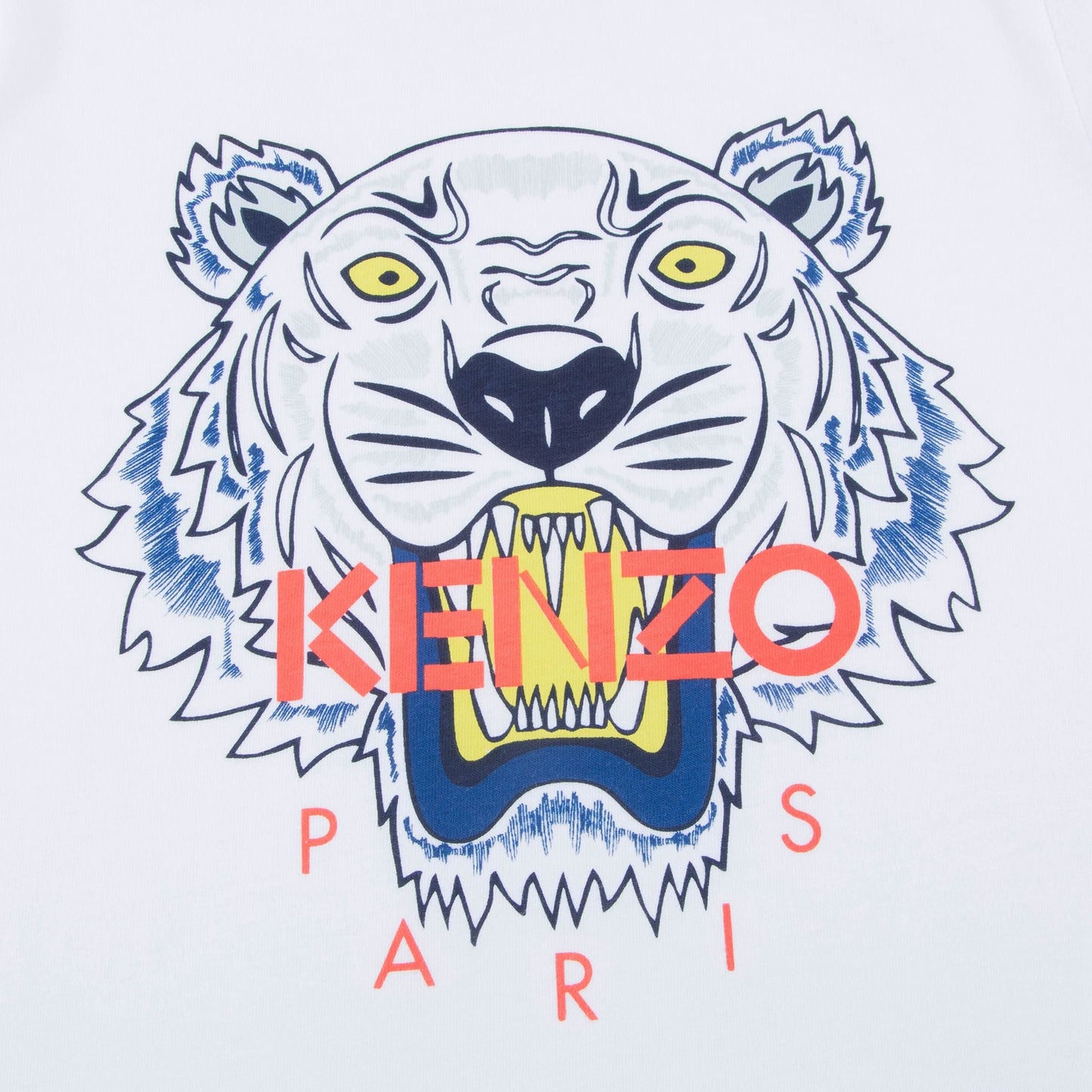 Boys White Tiger Printed Cotton T-shirt