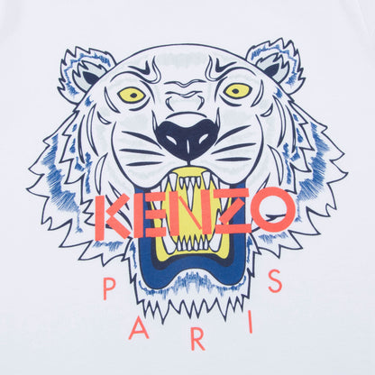 Boys White Tiger Printed Cotton T-shirt