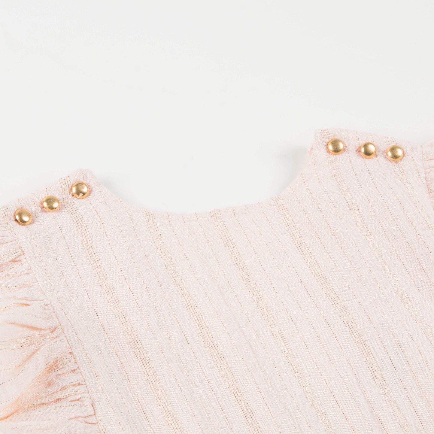 Girls Light Pink Gold Lurex Stripes Cotton Dress
