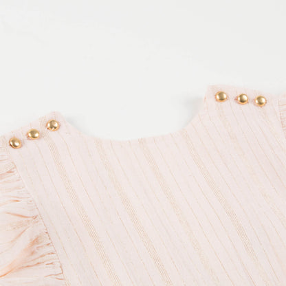 Girls Light Pink Gold Lurex Stripes Cotton Dress