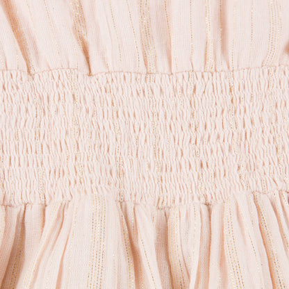 Girls Light Pink Gold Lurex Stripes Cotton Dress