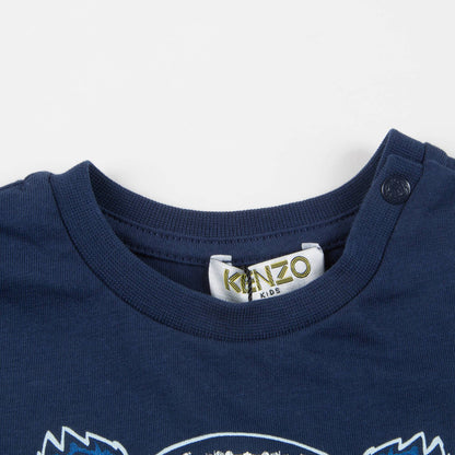Boys Navy Tiger Printed Cotton T-shirt