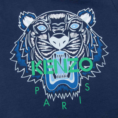 Boys Navy Tiger Printed Cotton T-shirt
