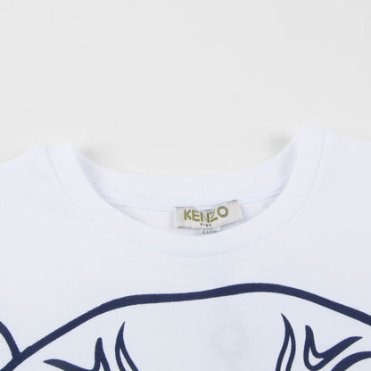 Boys White & Navy Tiger Printed Cotton T-shirt