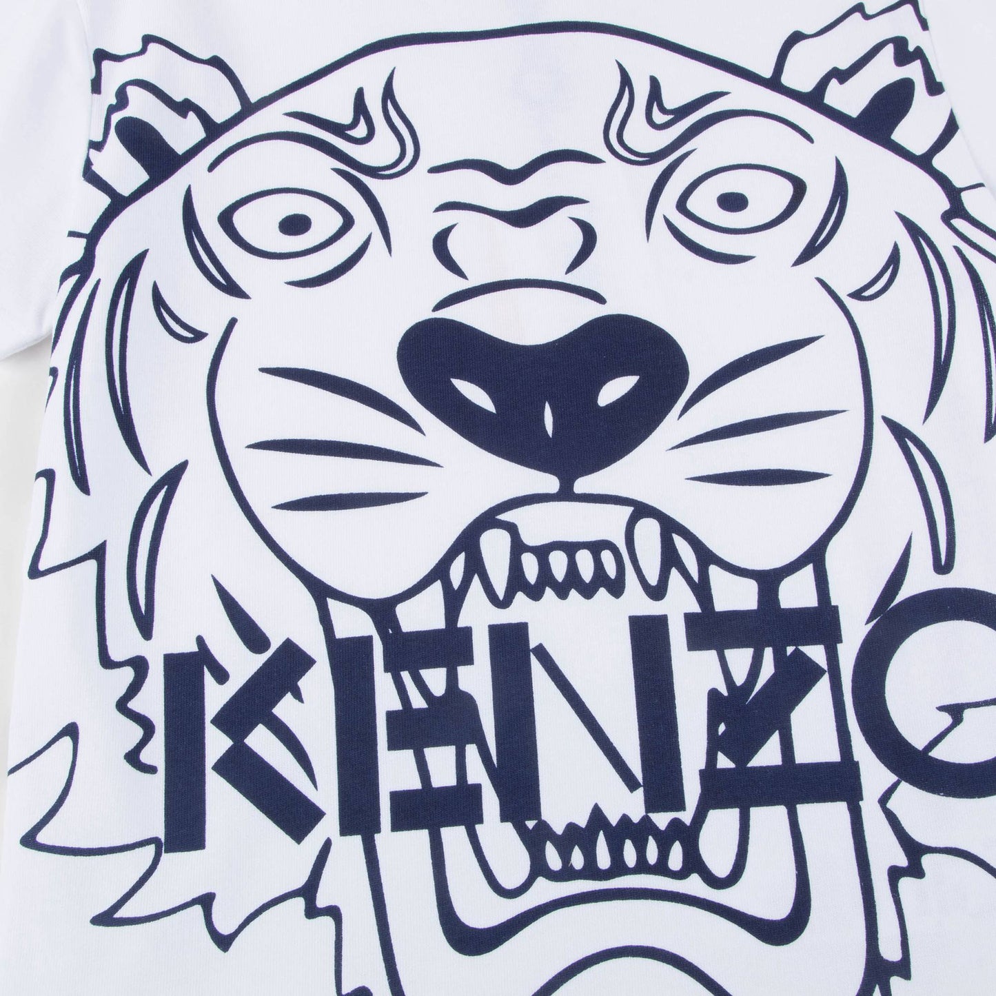 Boys White & Navy Tiger Printed Cotton T-shirt