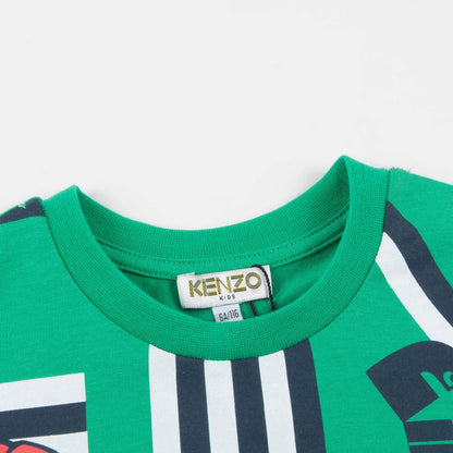 Boys Green Printed Cotton T-shirt