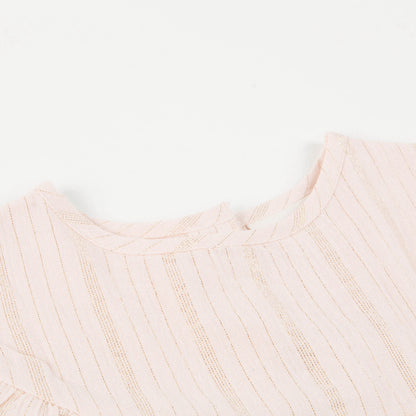 Girls Light Pink "Gold Lurex Stripes" Cotton Dress