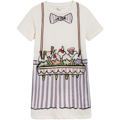 Girls Beige Printed Dress