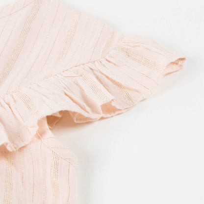 Girls Light Pink "Gold Lurex Stripes" Cotton Dress
