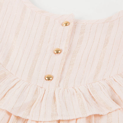 Girls Light Pink "Gold Lurex Stripes" Cotton Dress