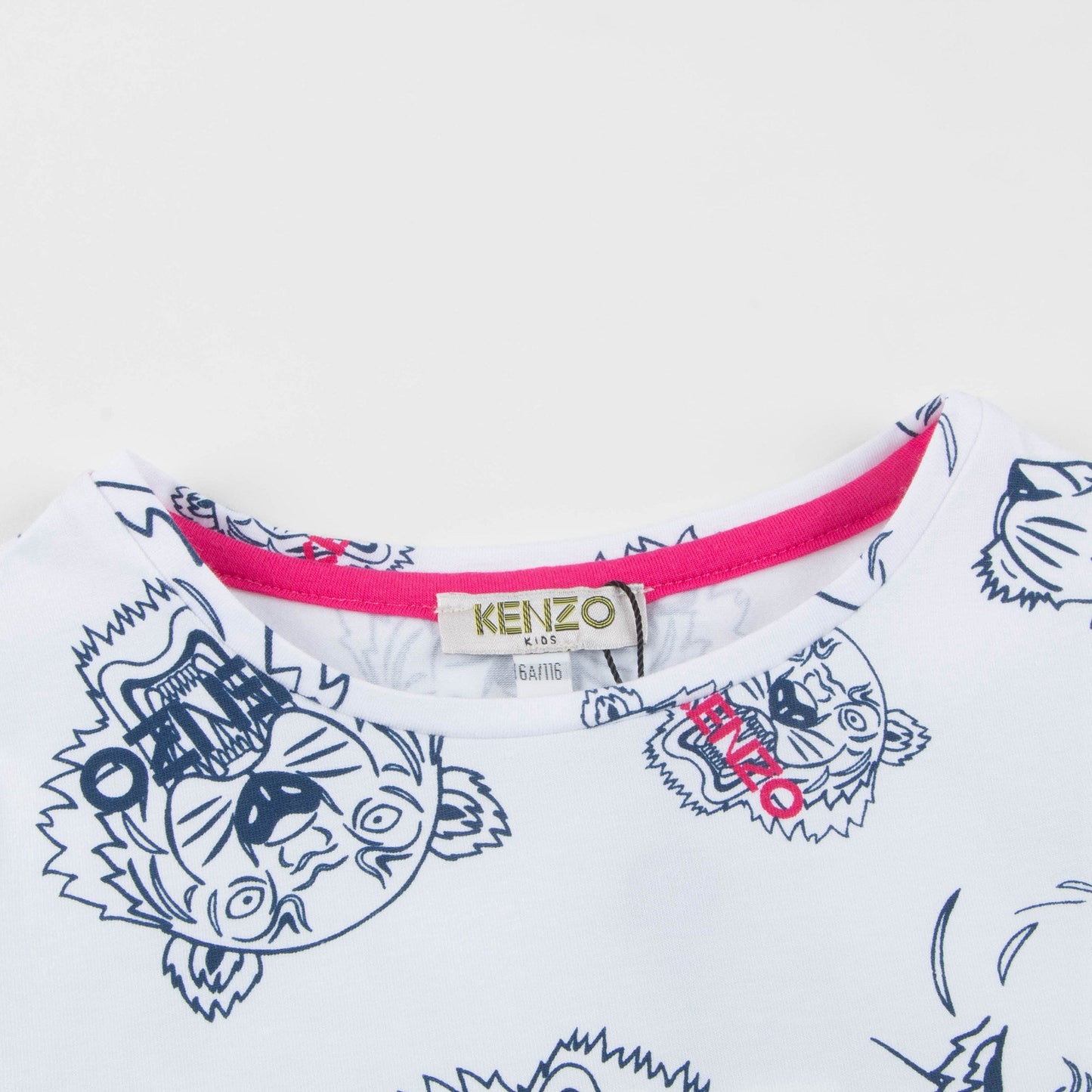 Girls White Tiger Printed Cotton T-shirt