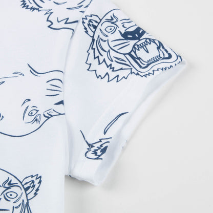 Girls White Tiger Printed Cotton T-shirt