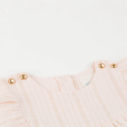 Baby Girls Light Pink "Gold  lurex  stripes" Cotton Dress