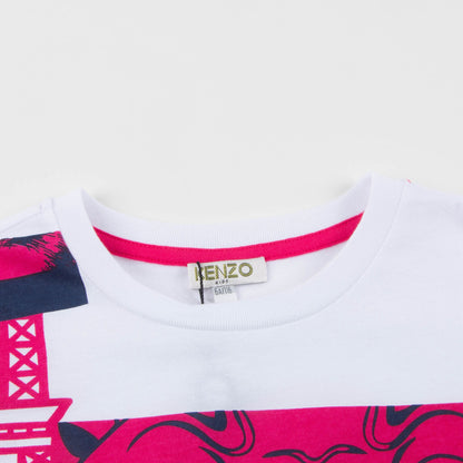 Girls White Logo Eiffel Cotton T-shirt