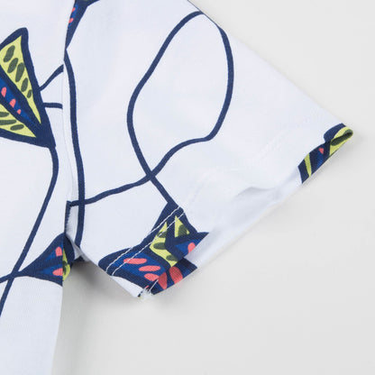 Boys White Printed Cotton T-shirt