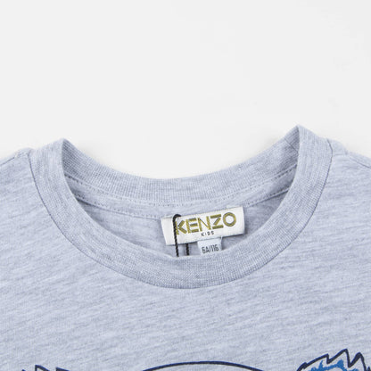 Boys Marl Grey Tiger Printed Cotton T-shirt