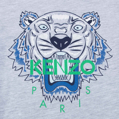 Boys Marl Grey Tiger Printed Cotton T-shirt
