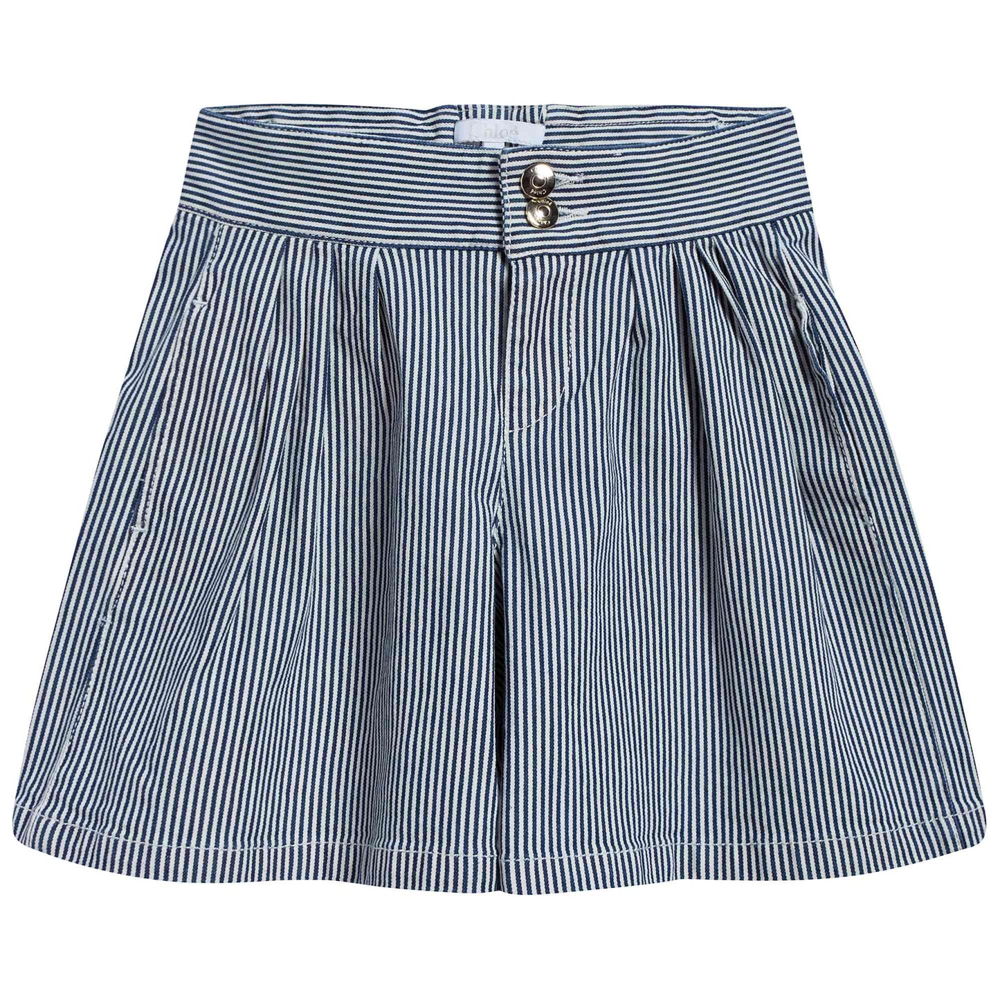Girls Blue Striped Cotton Shorts