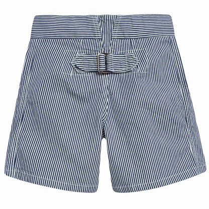 Girls Blue Striped Cotton Shorts