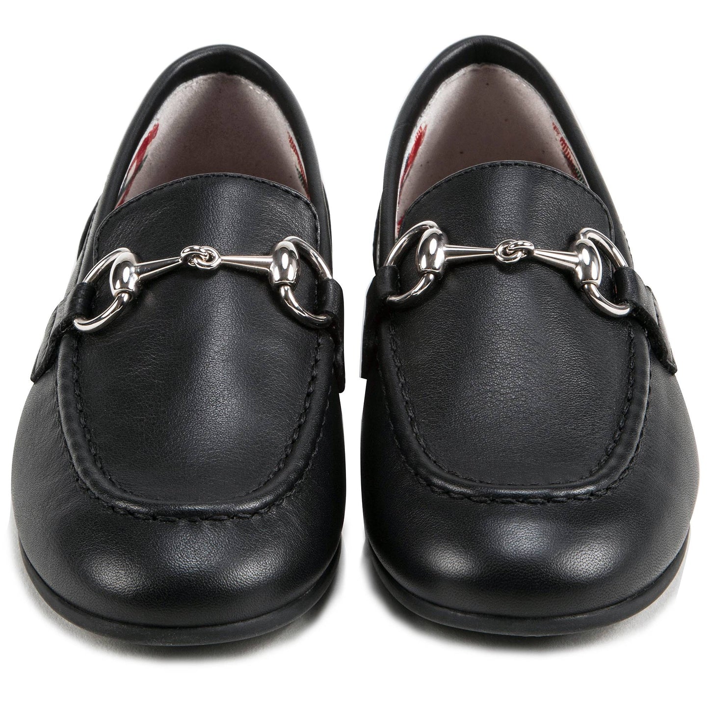 Girls Black Leather Horsebit  Loafers