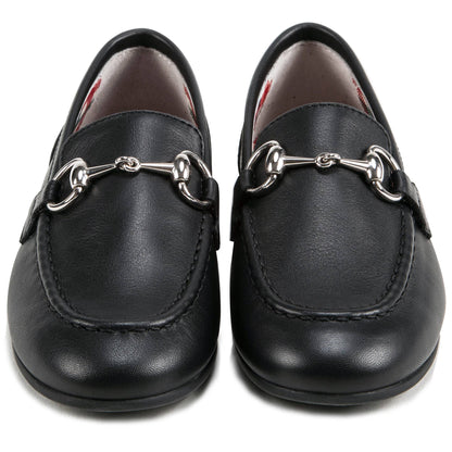 Girls Black Leather Horsebit  Loafers