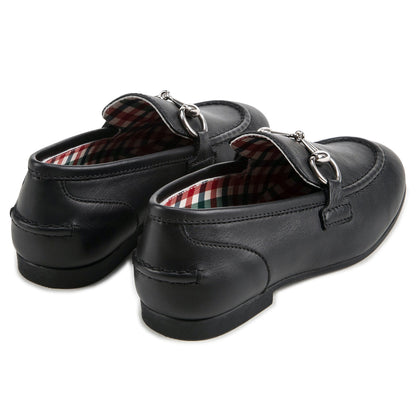 Girls Black Leather Horsebit  Loafers