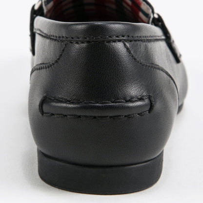 Girls Black Leather Horsebit  Loafers