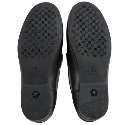 Girls Black Leather Horsebit  Loafers