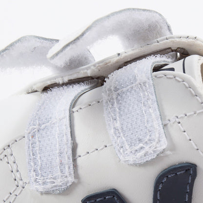 Baby White Leather Velcro With Blue "V" Shoes