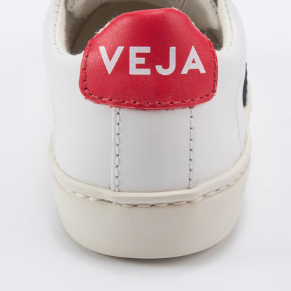Baby White Leather Velcro With Blue "V" Shoes