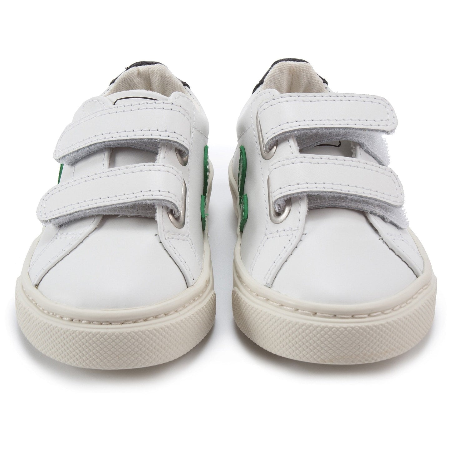 Baby White Leather Velcro With Green "V" Shoes