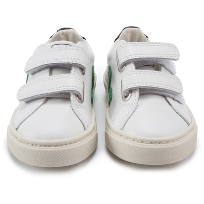Baby White Leather Velcro With Green "V" Shoes