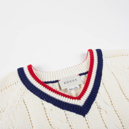 Girls White & Red Striped  Sweater
