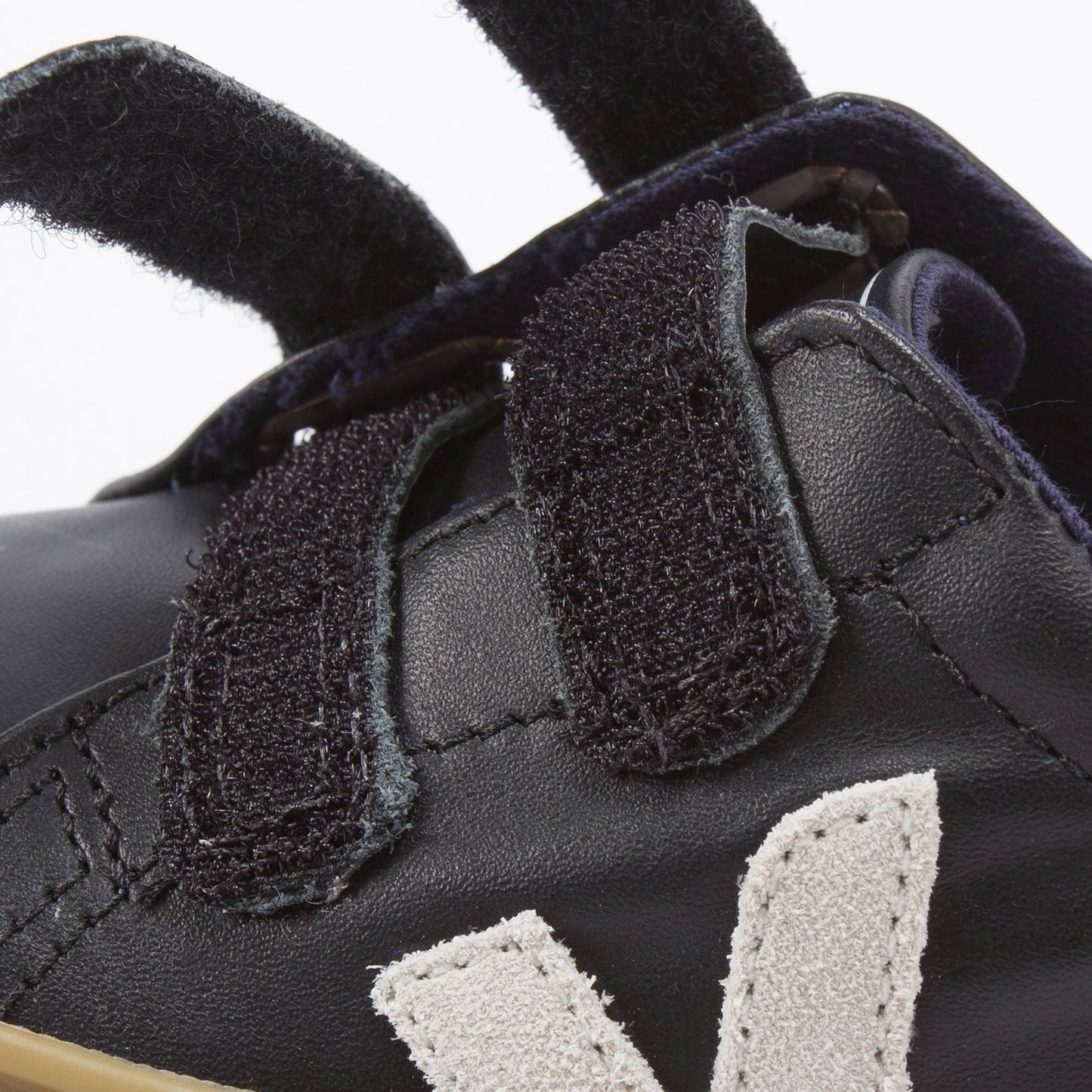Baby Black Leather Velcro With White "V" Shoes