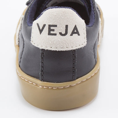 Boys Black Leather Velcro With White "V" Shoes