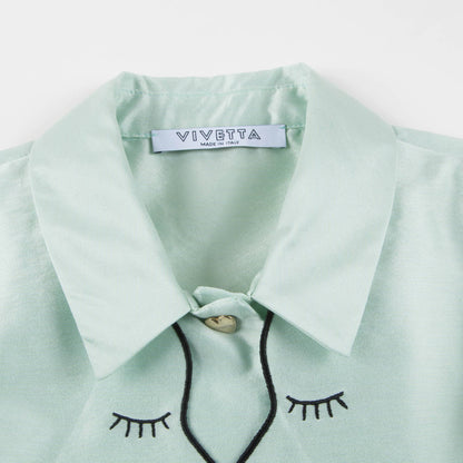 Girls Mint Green Collar And Embroidery Cotton Dustcoat