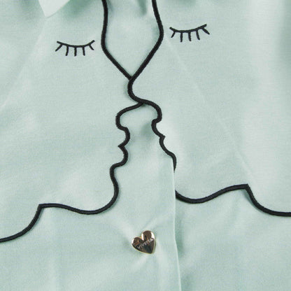 Girls Mint Green Collar And Embroidery Cotton Dustcoat