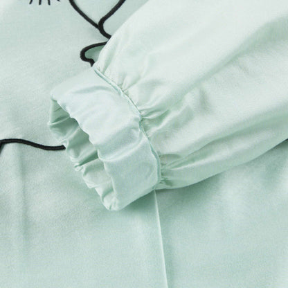 Girls Mint Green Collar And Embroidery Cotton Dustcoat