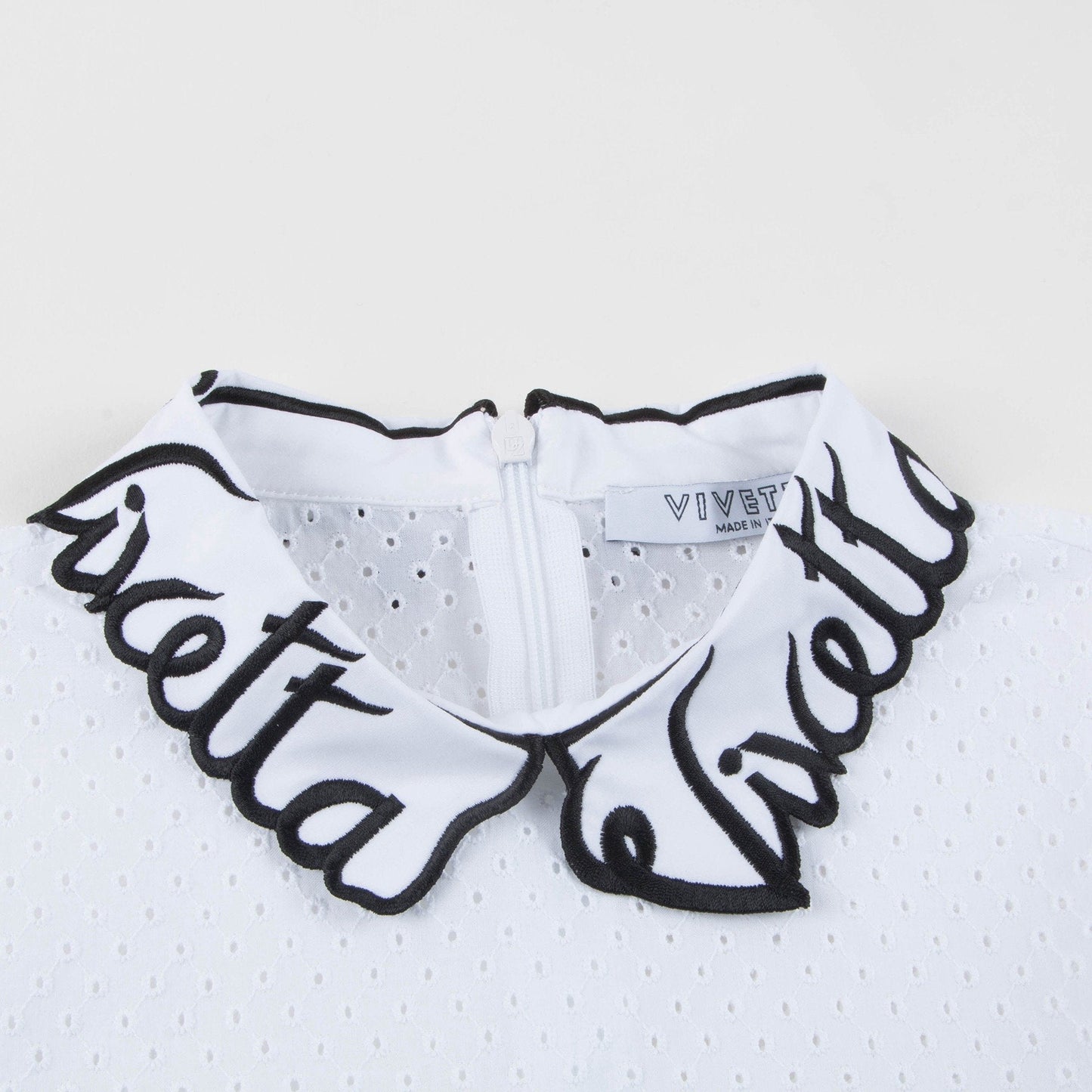 Girls White Collar And Embroidery Cotton Woven Dress